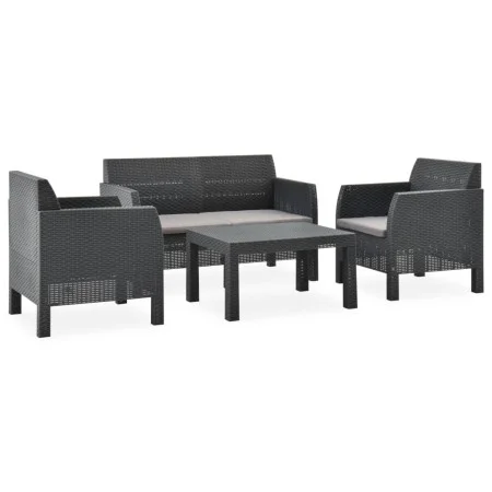 4-teiliges Gartenmöbel-Set PP Rattan Kissen anthrazitgrau von vidaXL, Gartensets - Ref: Foro24-3067234, Preis: 445,39 €, Raba...