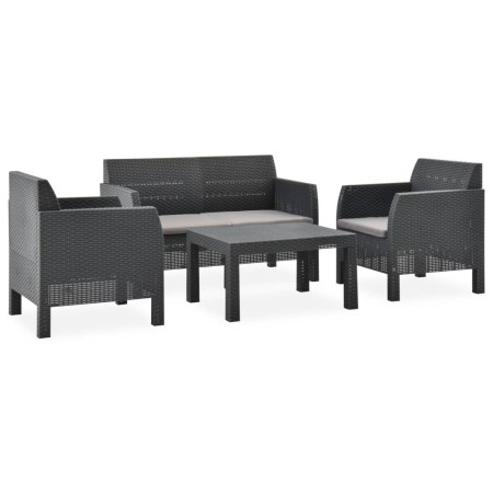 4-teiliges Gartenmöbel-Set PP Rattan Kissen anthrazitgrau von vidaXL, Gartensets - Ref: Foro24-3067234, Preis: 450,56 €, Raba...