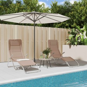 Tumbona plegable 2 uds textilene acero con recubrimiento taupe de vidaXL, Tumbonas - Ref: Foro24-360174, Precio: 157,77 €, De...