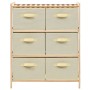Estantería de almacenaje 6 cestas de tela madera de cedro beige