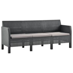 3-Sitzer-Gartensofa mit anthrazitgrauen Rattan-PP-Kissen von vidaXL, Gartensets - Ref: Foro24-3067232, Preis: 268,27 €, Rabat...