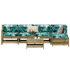 Juego de sofás de jardín 6 piezas madera de pino impregnada