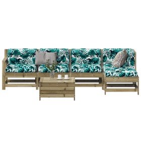 Juego de muebles jardín 6 pzas y cojines madera pino impregnada Juego de muebles jardín 6 pzas y cojines madera pino impregnada
