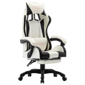 Silla gaming con reposapiés cuero sintético negro y blanco