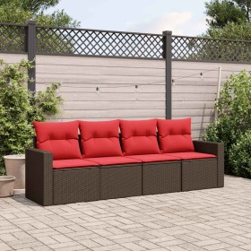 Set de sofás de jardín 4 pzas y cojines ratán sintético marrón