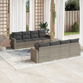 Set de muebles de jardín 9 pzas y cojines ratán sintético gris Set de muebles de jardín 9 pzas y cojines ratán sintético gris