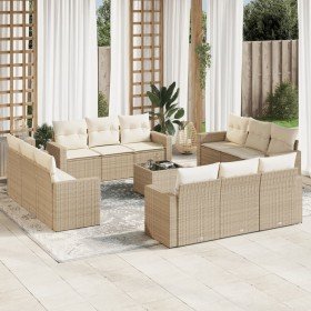 Set sofás de jardín con cojines 13 pzas ratán sintético beige Set sofás de jardín con cojines 13 pzas ratán sintético beige