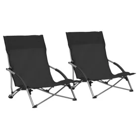 Folding beach chairs 2 units black fabric by vidaXL, Garden chairs - Ref: Foro24-312489, Price: 68,12 €, Discount: %