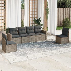 Set de muebles de jardín 6 pzas y cojines ratán sintético gris Set de muebles de jardín 6 pzas y cojines ratán sintético gris