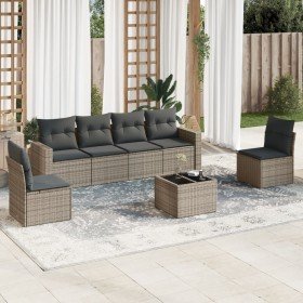 Set de sofás de jardín 7 piezas con cojines ratán PE gris Set de sofás de jardín 7 piezas con cojines ratán PE gris