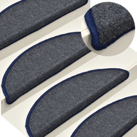 Alfombras de peldaños de escalera 15 uds gris y azul 65x24x4 cm
