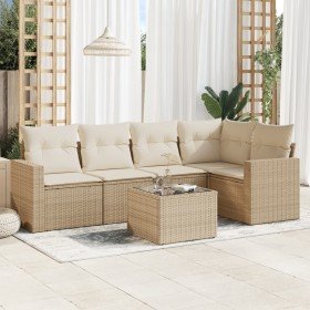 Juego de sofás jardín con cojines 6 pzas ratán sintético beige Juego de sofás jardín con cojines 6 pzas ratán sintético beige
