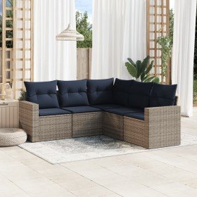 Set de sofás de jardín 5 pzas con cojines ratán sintético gris
