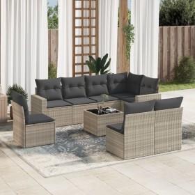 Set muebles jardín 9 pzas y cojines ratán sintético gris claro en Sofás modulares de exterior | Comprar online en Foro24