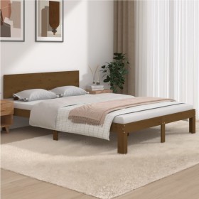 Estructura de cama madera maciza King marrón miel 150x200 cm