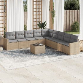 Juego de sofás jardín con cojines beige 10 pzas ratán sintético Juego de sofás jardín con cojines beige 10 pzas ratán sintético