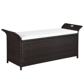 Banco de almacenaje con cojín 138 cm ratán sintético marrón de vidaXL, Bancos de jardín - Ref: Foro24-44182, Precio: 158,61 €...