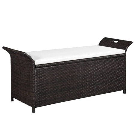 Banco de almacenaje con cojín 138 cm ratán sintético marrón de vidaXL, Bancos de jardín - Ref: Foro24-44182, Precio: 162,49 €...