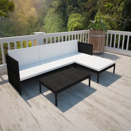 Set aus Gartenmöbeln und Kissen 3-teilig synthetisches Rattan schwarz von vidaXL, Gartensets - Ref: Foro24-41382, Preis: 327,...