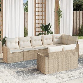 Juego de sofás de jardín con cojines beige 8 pzas ratán PE Juego de sofás de jardín con cojines beige 8 pzas ratán PE
