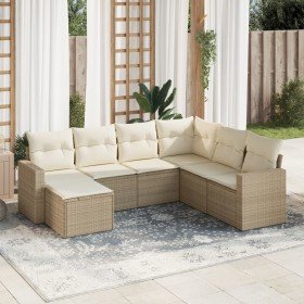 Set sofás de jardín 7 piezas y cojines ratán sintético beige Set sofás de jardín 7 piezas y cojines ratán sintético beige