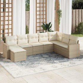 Juego de sofás de jardín con cojines beige 8 pzas ratán PE Juego de sofás de jardín con cojines beige 8 pzas ratán PE