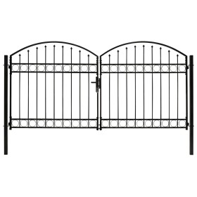 Cancela de valla doble puerta con arco 300x125 cm acero negro