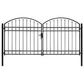 Cancela de valla doble puerta con arco 300x125 cm acero negro de vidaXL, Puertas de jardín - Ref: Foro24-143089, Precio: 465,...