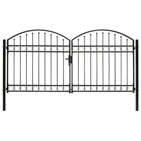 Double door fence gate with arch 300x125 cm black steel by vidaXL, garden gates - Ref: Foro24-143089, Price: 453,06 €, Discou...