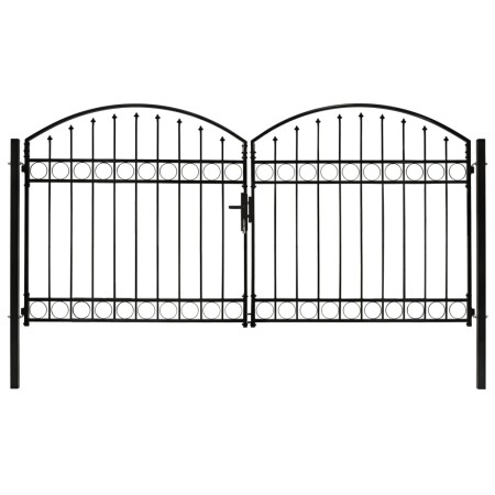 Double door fence gate with arch 300x125 cm black steel by vidaXL, garden gates - Ref: Foro24-143089, Price: 465,37 €, Discou...