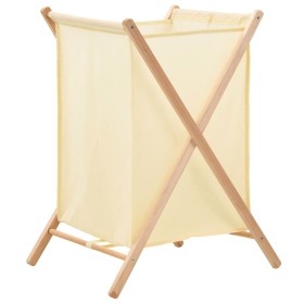 Cesto de ropa sucia madera de cedro y tela beige 42x41x64 cm