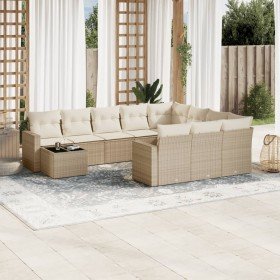Set de sofás de jardín 11pzas con cojines ratán sintético beige Set de sofás de jardín 11pzas con cojines ratán sintético beige