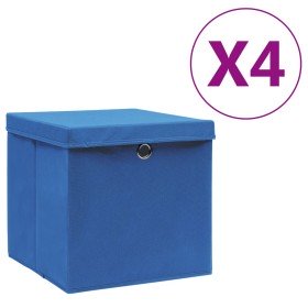 Cajas de almacenaje con tapas 4 uds azul 28x28x28 cm Cajas de almacenaje con tapas 4 uds azul 28x28x28 cm