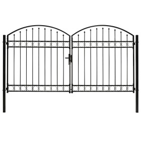 Cancela de valla doble puerta con arco acero negro 300x175 cm de vidaXL, Puertas de jardín - Ref: Foro24-146340, Precio: 525,...