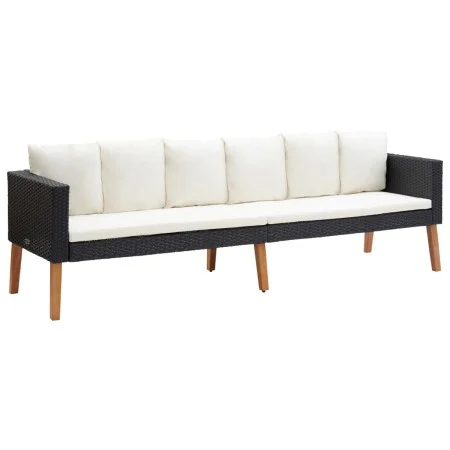 Sofá de jardín 3 plazas con cojines ratán sintético negro by vidaXL, Outdoor sofas - Ref: Foro24-310214, Price: 204,93 €, Dis...