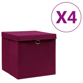 Cajas de almacenaje con tapas 4 uds rojo oscuro 28x28x28 cm