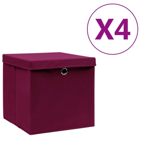 Cajas de almacenaje con tapas 4 uds rojo oscuro 28x28x28 cm