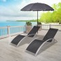 Liegestühle mit schwarzem Aluminium-Sonnenschirm von vidaXL, Liegen - Ref: Foro24-42161, Preis: 172,95 €, Rabatt: %