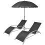 Liegestühle mit schwarzem Aluminium-Sonnenschirm von vidaXL, Liegen - Ref: Foro24-42161, Preis: 172,95 €, Rabatt: %