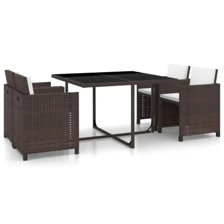 Set de comedor jardín 5 pzas y cojines ratán sintético marrón de vidaXL, Conjuntos de jardín - Ref: Foro24-43899, Precio: 261...