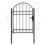 Gartentor mit Oberbogen 100x125 cm aus schwarzem Stahl von vidaXL, Gartentore - Ref: Foro24-143085, Preis: 208,88 €, Rabatt: %