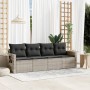 Set de sofás de jardín 4 pzas y cojines ratán sintético gris