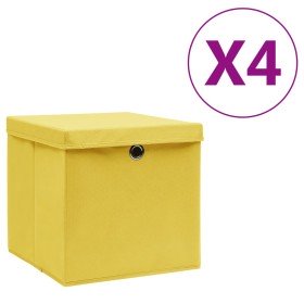 Cajas de almacenaje con tapas 4 uds amarillo 28x28x28 cm Cajas de almacenaje con tapas 4 uds amarillo 28x28x28 cm