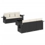 Set de comedor de jardín 7 pzas y cojines ratán sintético negro