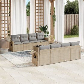 Set de sofás de jardín 9 pzas con cojines ratán sintético beige Set de sofás de jardín 9 pzas con cojines ratán sintético beige