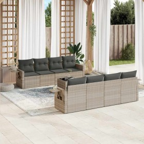 Set muebles jardín 9 pzas y cojines ratán sintético gris claro