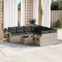 Set muebles jardín 9 pzas y cojines ratán sintético gris claro