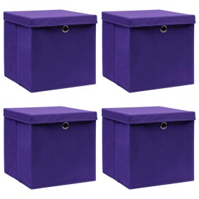 Aufbewahrungsboxen mit Deckel 4 Stück lila Stoff 32x32x32 cm von vidaXL, Aufbewahrungskörbe - Ref: Foro24-288354, Preis: 31,6...