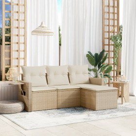 Juego de sofás jardín con cojines 4 pzas ratán sintético beige