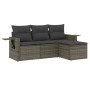 Set de sofás de jardín 4 pzas y cojines ratán sintético gris